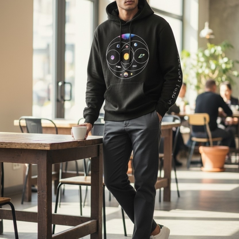 Coldplay Music of the Spheres Tour Hoodie Black Graphic Size M